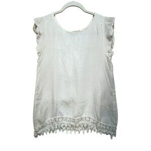 Terzo Millennio Womens Linen Blouse Top Size S White Crochet Hem Ruffle Boho